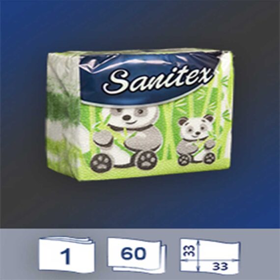 sanitex print panda, monkey, Χαρτοπετσέτες, 60 τεμάχια